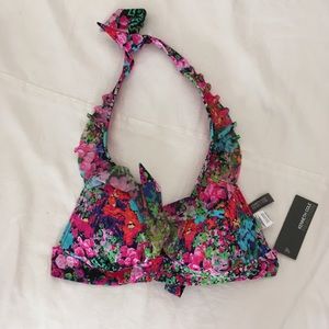 Pink Floral Halter Bikini Top only NWT